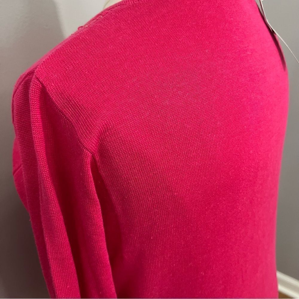 NWT Chico's Estella Henley Linen Embellished Pullover Hot Pink Sweater- … - Picture 7 of 12